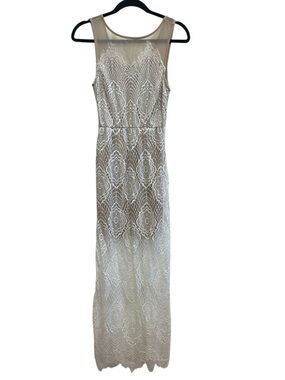 Poetry Lace Midi Dress Sheer Overlay Nude Lining Boho Romantic Small